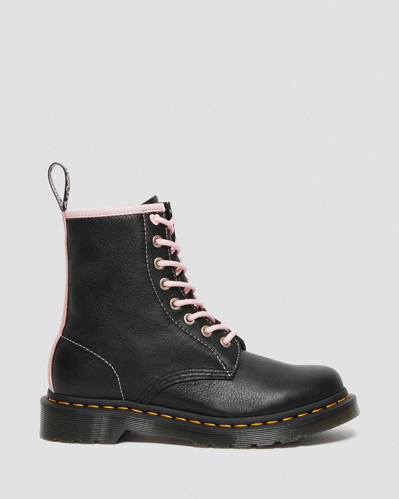 Dr Martens 1460 Contrast Leren Veterlaarzen Dames Zwart Roze | NL 619KOR